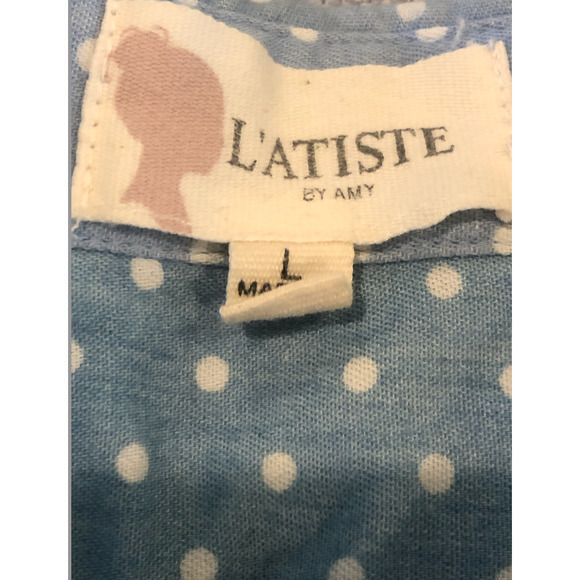 NWOT L'Atiste by Amy Blue White Polka Dot Sleeveless Collared Tie Knot Tank - Picture 5 of 8
